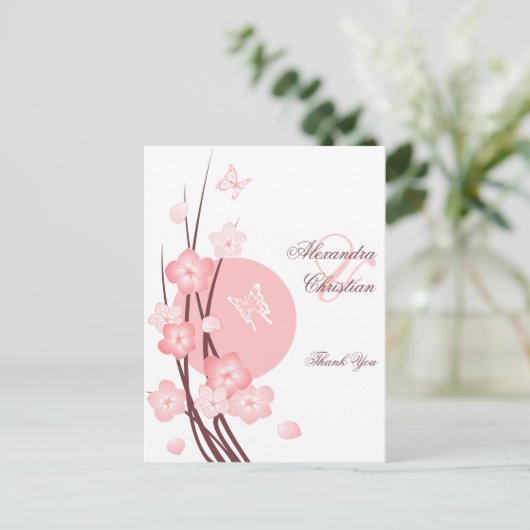 ピンクの花バタフライ ポストカード (スタンド正面)