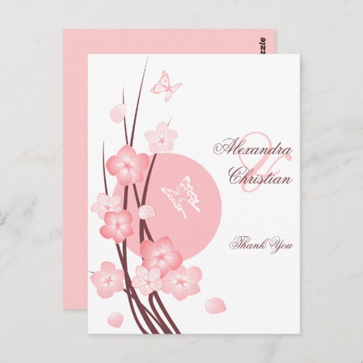 ピンクの花バタフライ ポストカード (正面/裏面)