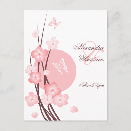 ピンクの花バタフライ ポストカード (正面)