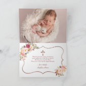 ピンクの花バラ金ゴールド子写真バプテスマ サンキューカード (内部)