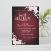 ピンクの花バーガンディースウィート16 招待状 (スタンド正面)