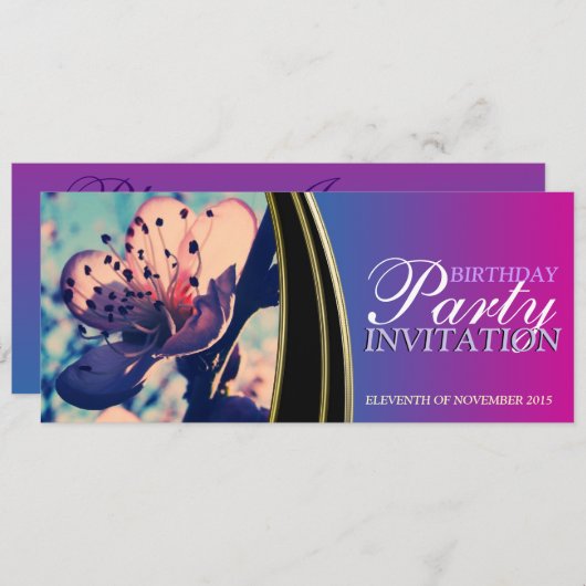 ピンクの花バースデーパーティ招待状 招待状 (正面/裏面)