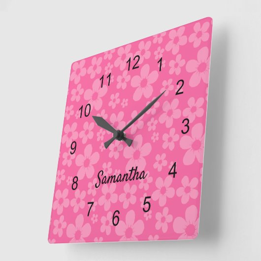 ピンクの花パターン(の模様が)あるの壁時計 スクエア壁時計 (傾斜)
