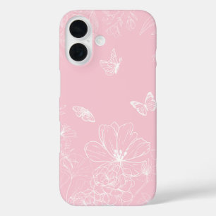 ピンクの花パターン、フローラ、パターン、ミニマリスト iPhone 16ケース