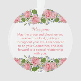 ピンクの花パーソナライズされたの女神バプテスマ オーナメント