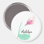 ピンクの花パーソナライズされた名 マグネット (正面/裏面)