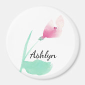 ピンクの花パーソナライズされた名 マグネット (正面)