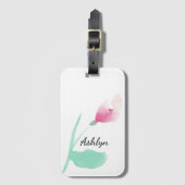ピンクの花パーソナライズされた名 ラゲッジタグ (正面縦)
