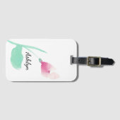 ピンクの花パーソナライズされた名 ラゲッジタグ (正面横)