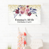 ピンクの花パーティー、エレガント誕生日バナー 横断幕 (インサイチュ)