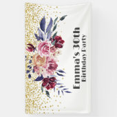 ピンクの花パーティー、エレガント誕生日バナー 横断幕 (縦)