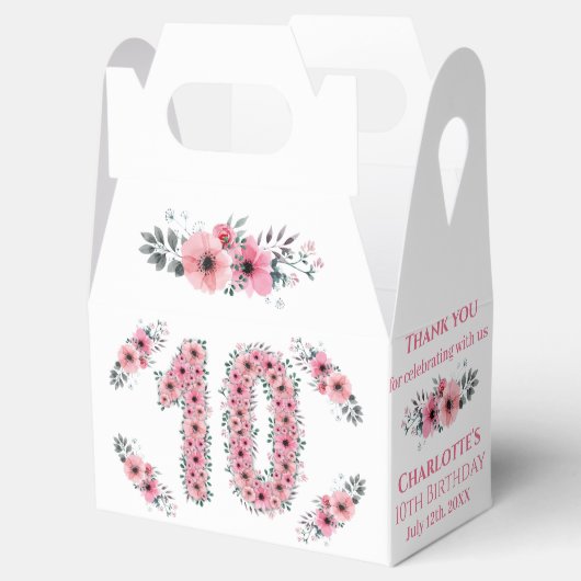 ピンクの花ビッグ10誕生日ガールグリーン葉 フェイバーボックス (オープン)