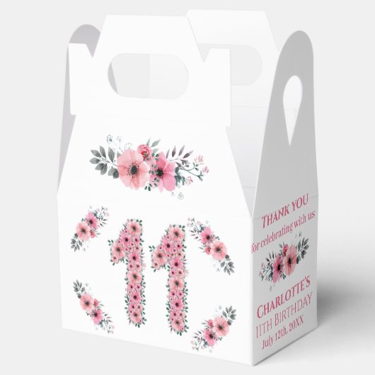 ピンクの花ビッグ11誕生日ガールグリーン葉 フェイバーボックス (オープン)