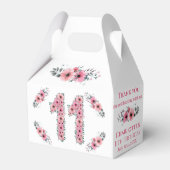 ピンクの花ビッグ11誕生日ガールグリーン葉 フェイバーボックス (正面サイド)