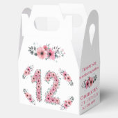 ピンクの花ビッグ12誕生日ガールグリーン葉 フェイバーボックス (オープン)