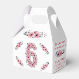 ピンクの花ビッグ6誕生日ガールグリーン葉 フェイバーボックス