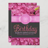 ピンクの花ピンクのあじさい50誕生日 招待状 (正面/裏面)