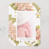 ピンクの花フォトカード誕生のお知らせ 案内状 (正面/裏面)