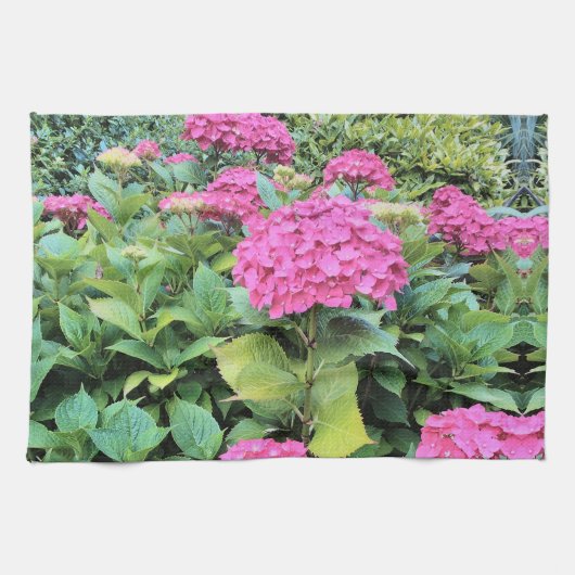 ピンクの花フォトティータオル キッチンタオル (横)