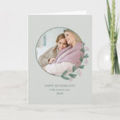 ピンクの花フォトフレーム母の日ハッピー カード (正面)