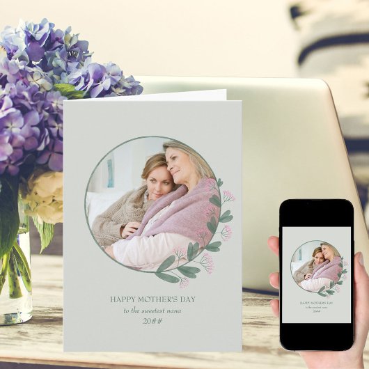 ピンクの花フォトフレーム母の日ハッピー カード