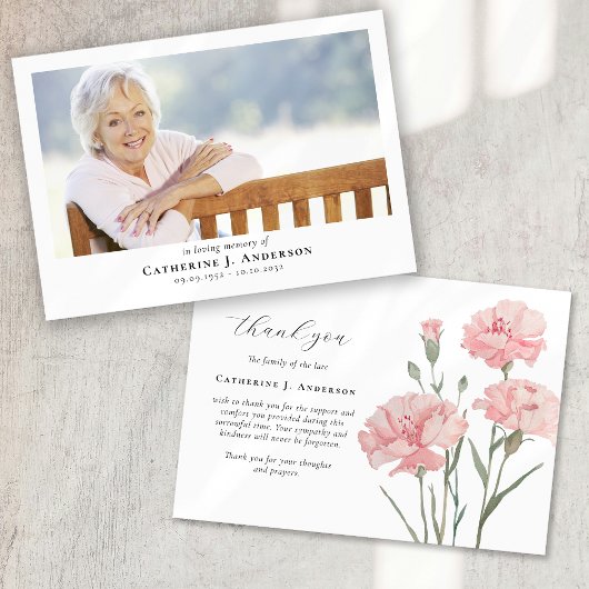ピンクの花フォト悔やみや弔慰葬祭記念碑 サンキューカード