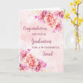 ピンクの花フレンド卒業おめでとう カード (黄色い花)