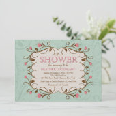 ピンクの花フレームの招待状 招待状 (スタンド正面)