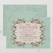 ピンクの花フレームの招待状 招待状 (正面/裏面)