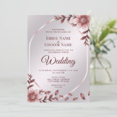 ピンクの花フレームの結婚式招待状 招待状 (スタンド正面)