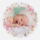 ピンクの花フレーム感謝していバプテスマ オーナメントカード (正面)