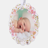 ピンクの花フレーム感謝していバプテスマ オーナメントカード (左)