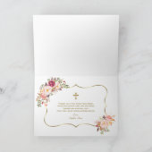 ピンクの花フレーム金ゴールド1st誕生日バプテスマ サンキューカード (内部)