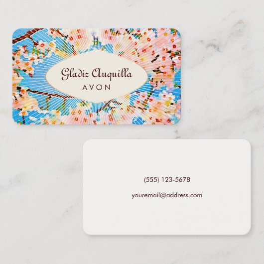 ピンクの花フローラさくらんぼ花レトロ美しい 名刺 (正面/裏面)