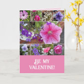 ピンクの花フローラバラペチュニアビーマイバレンタイン カード (黄色い花)
