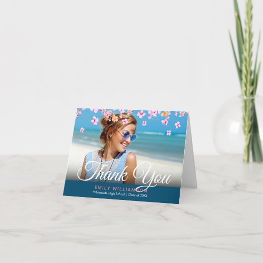 ピンクの花フローラ写真卒業 カード (正面)