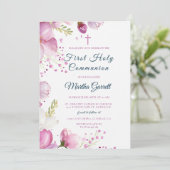 ピンクの花フローラ娘ファースト聖餐式 招待状 (スタンド正面)