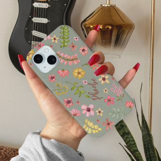 ピンクの花フローラ植物名ガーリーフェミニン称 iPhone 15ケース