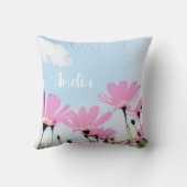 ピンクの花フローラ母の名前母の日 クッション (裏面)