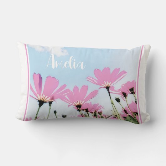 ピンクの花フローラ母の名前母の日 ランバークッション (裏面)