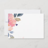 ピンクの花フローラ水の色結婚の食事の選択 出欠カード (裏面)