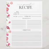 ピンクの花ブライダルシャワーレシピバインダーページ (裏面)