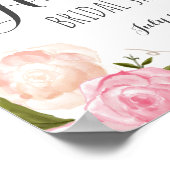 ピンクの花ブライダルシャワー歓迎サイン ポスター (角)