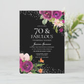 ピンクの花ブラックシルバー70th誕生日パーティー 招待状 (スタンド正面)