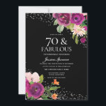 ピンクの花ブラックシルバー70th誕生日パーティー 招待状<br><div class="desc">ピンクの花ブラックシルバー70th誕生日パーティーへの招待ニッチとネストストアでマッチングコレクションを参照</div>