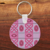 ピンクの花ブルーストライプヴィンテージアートパターン キーホルダー (裏面)