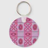 ピンクの花ブルーストライプヴィンテージアートパターン キーホルダー (裏面)