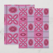 ピンクの花ブルーストライプヴィンテージアートパターン ポストカード (正面/裏面)