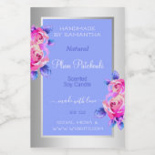 ピンクの花ブルー製品ラベルキャンドル美しい& フードラベル (シングルラベル)