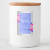 ピンクの花ブルー製品ラベルキャンドル美しい& フードラベル (正面)